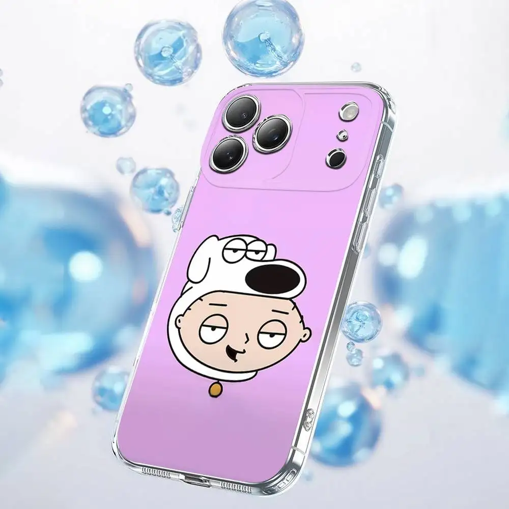 Funda de teléfono divertida con dibujos animados de F-Family Guy para iPhone 17,16,15,14,13,12,11 Plus,Pro,Max,Plus,E,SE4,Air,Mini transparente