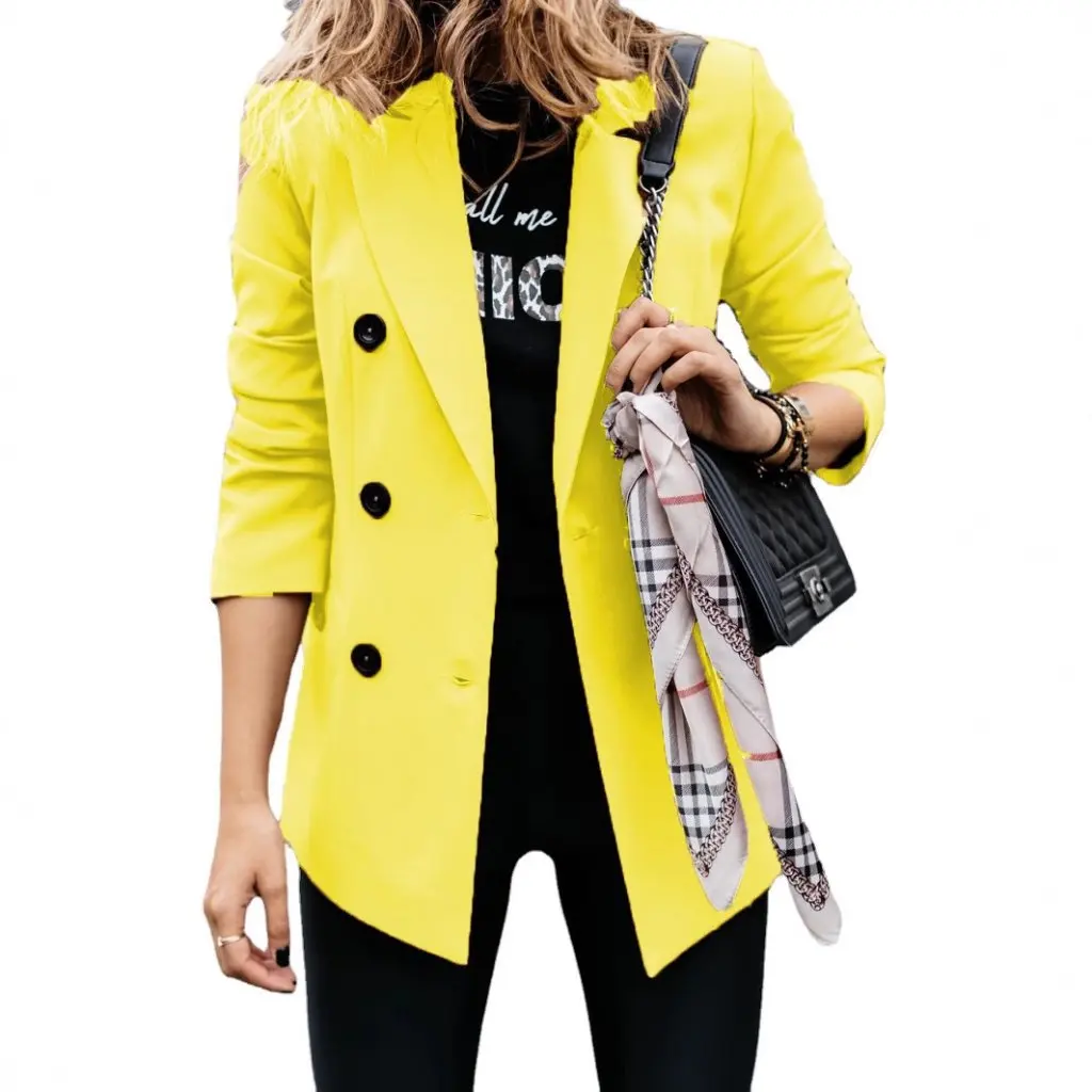 

Ebaywish Women's Long-Sleeved Cardigan Double-Row Button Suit Small Outwear Pure Color Autumn Winter New