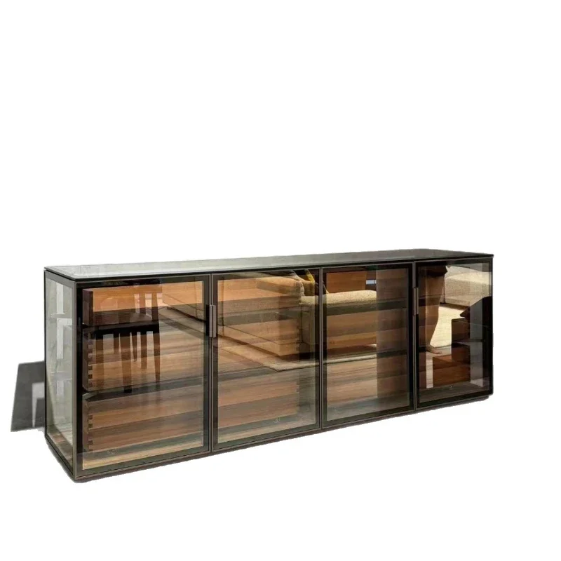 Designer Home Premium Black Walnut Glass Tea Cabinet