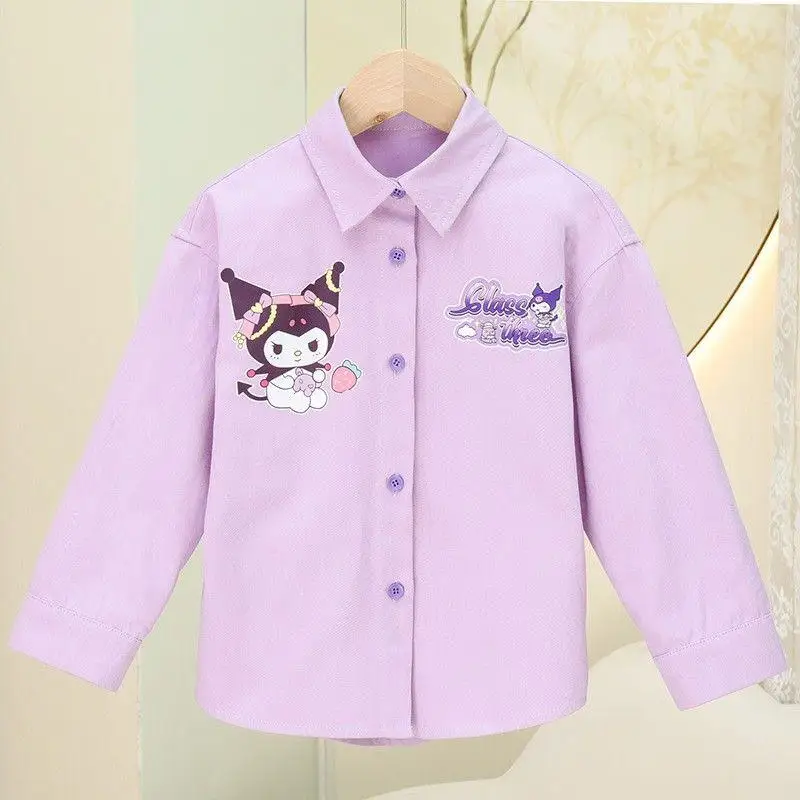 Sanrio Girl Shirt Spring Cartoon Kuromi My Melody Printing Fashion Sweet Cute Pure Cotton Tops Child Leisure Comfortable Coat