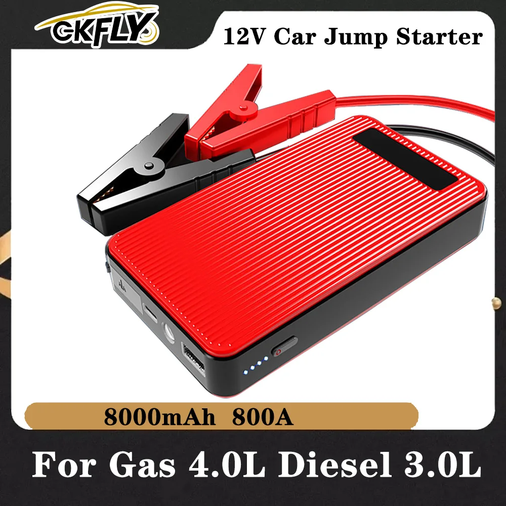 GKFLY New Car Battery Jump Starter 8000mAh Portable Car Battery Booster Charger 12V Starting Device Emergency Booster