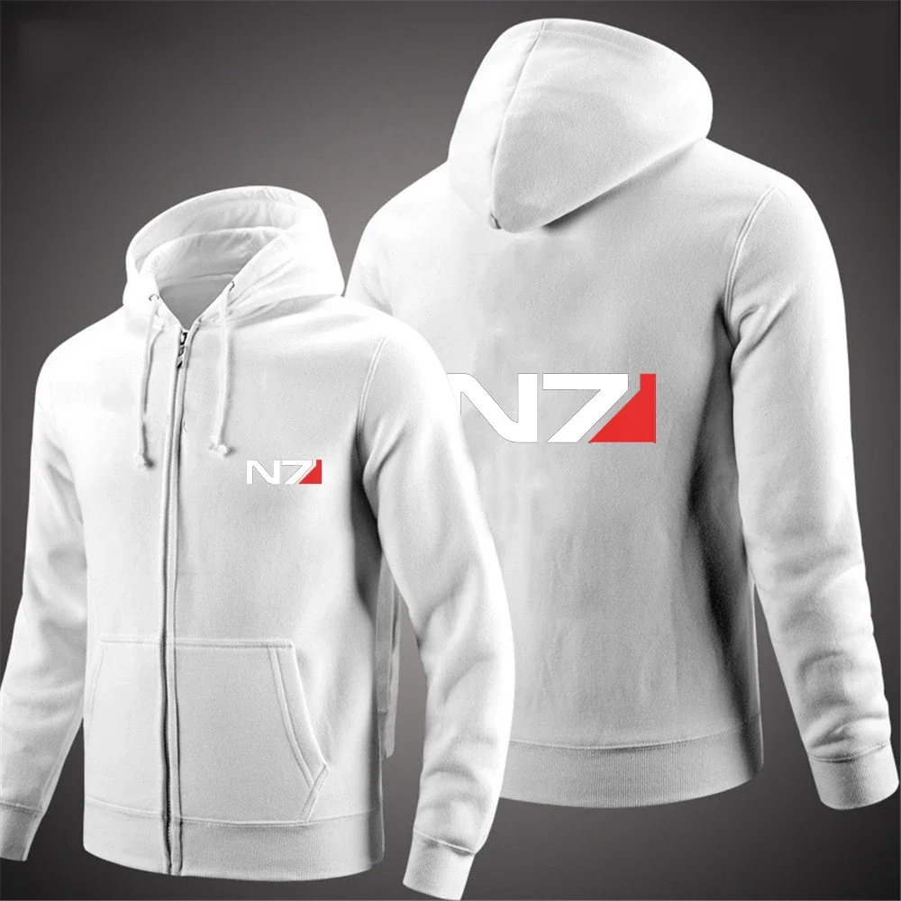 N7 Mass Effect 2024 Herren neue Kapuze Langarm Jacke Druck Reiß verschluss Hoodie Baumwolle einfarbig lässig Sweatshirt Top Kleidung