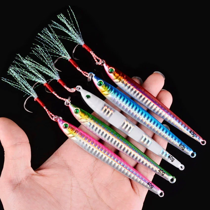 5Pcs Slow Long Metal Jig Fishing Lure 7-10-21-28-40g Cast Jigging Spoon Artificial Shore Pike Fish Bait Sea Bass Pesca