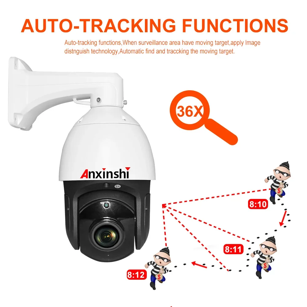 5MP 36X Zoom Óptico Rastreamento Automático AHD/TVI/CVI/CVBS PTZ Câmera Analógica de Rastreamento de Movimento Câmera Speed Dome IP66