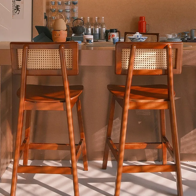 

Rattan Kitchen Bar Stools Island Retro Wooden Counter High Dining Bar Stools Design Living Room Sillas De Comedor Home Furniture