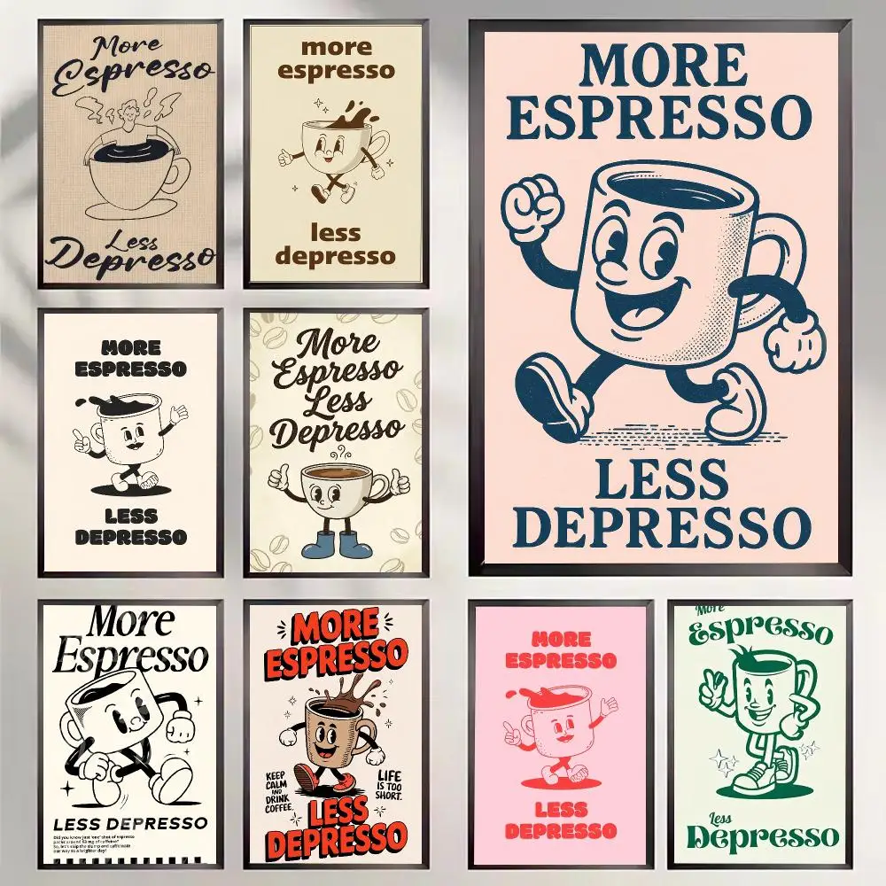 More Espresso Less Depresso Poster Waterproof PP Wall Art for Aesthetic Bedroom Living Room Decor