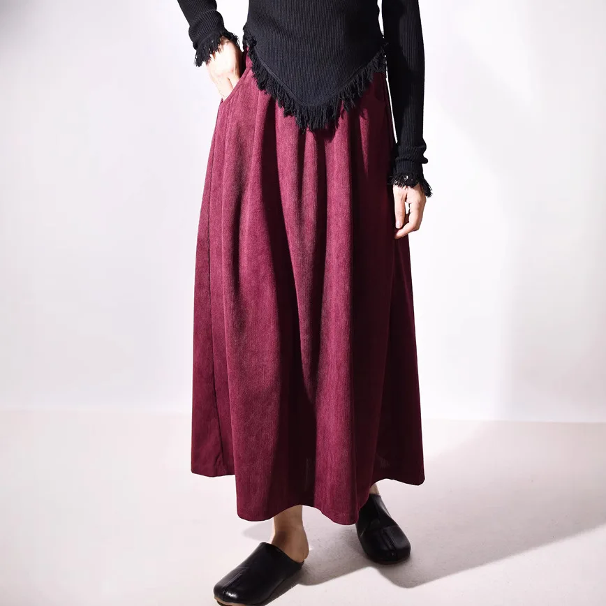 Good Quality Women Spring Corduroy Material Long Skirts High Waist A-Line Maxi Skirts Faldas Femme Streetwear