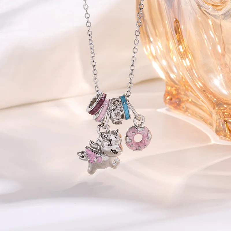 High-end Minimalist Enamel Carousel Horse Pendant, Titanium Steel Adjustable Necklace, Niche Art Deco Revival Jewelry Wholesale