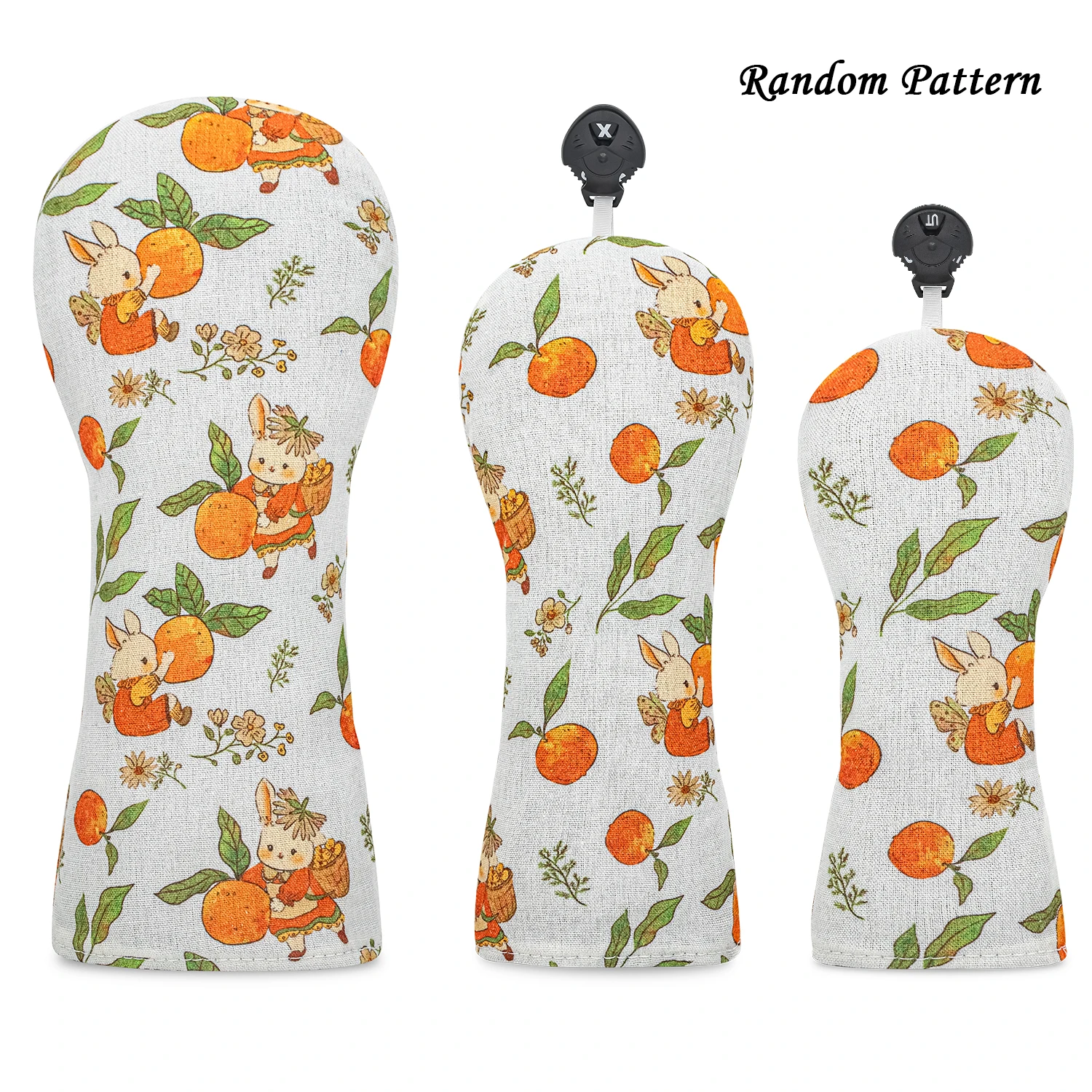 1Pc/3Pcs Orange Rabbit Garden Print Golf Headcovers for Driver Fairway Hybrids, Golf Club Covers for Men & Women Golfers