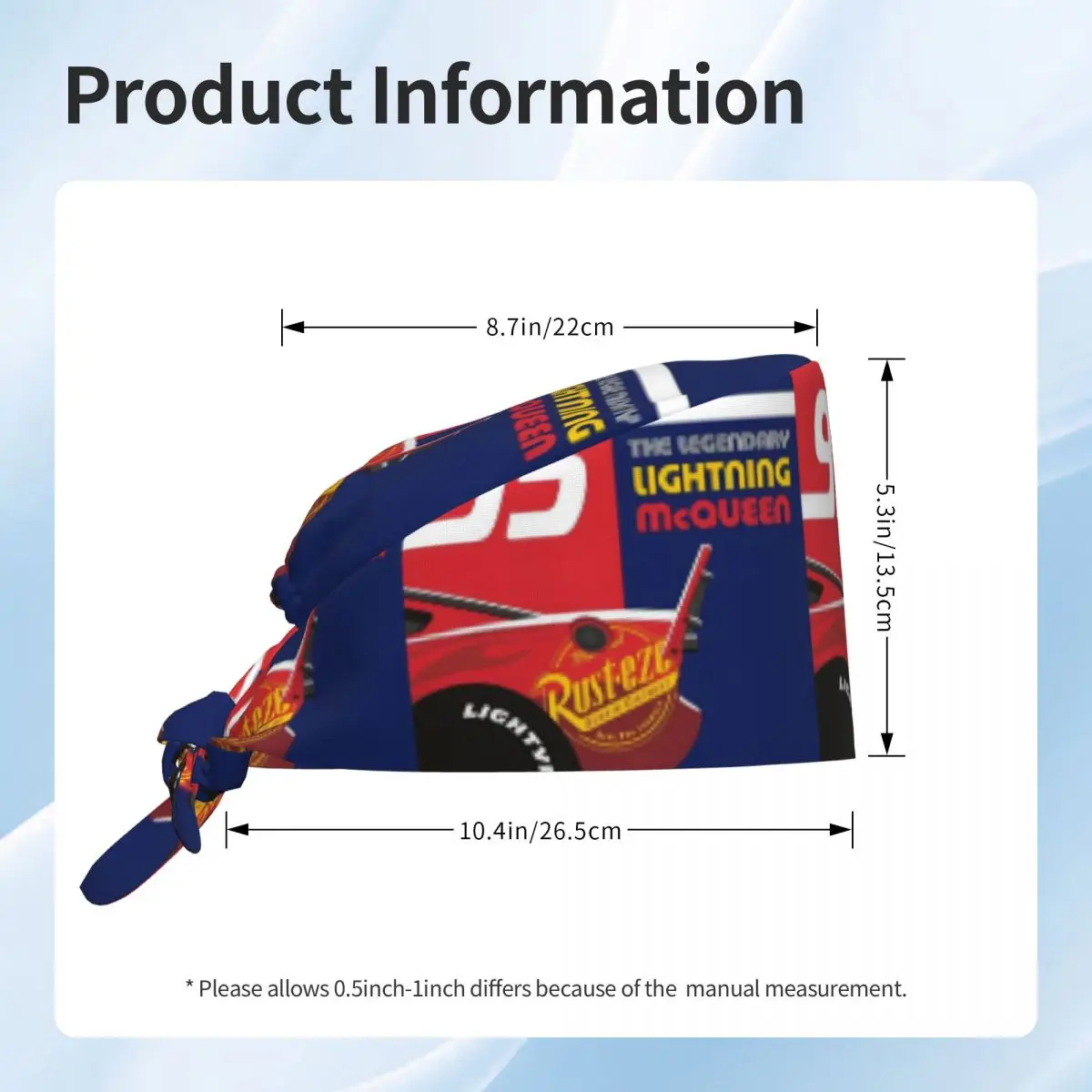 Car 95 Lightning Mcqueen Cool Breathable Scrub Hat Surgical Scrub Caps Unisex Nursing Hair Hats Cartoon Pattern Work Scrubs Hat