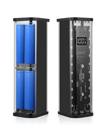 Transparent Shell 8*18650 Power Bank Case 22.5W Fast Charging LED USB C + Micro USB Port Battery Storage Box For iPhone Samsung