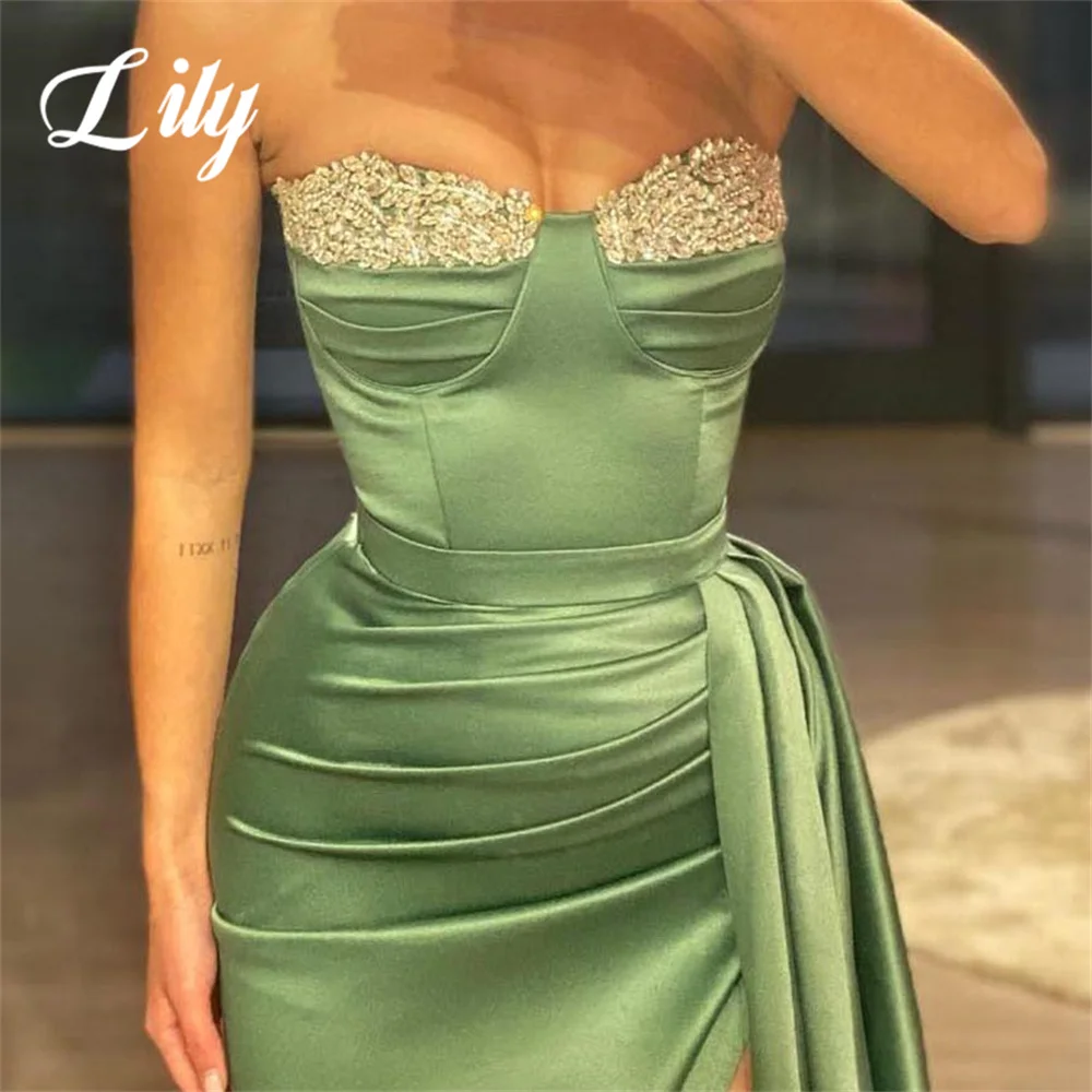 Lily Green Mermaid Sexy Prom Dress Stain Sequin Celebrity Dress with Pleat Sleeveless Sweetheart Formal Gown vestidos de fiesta