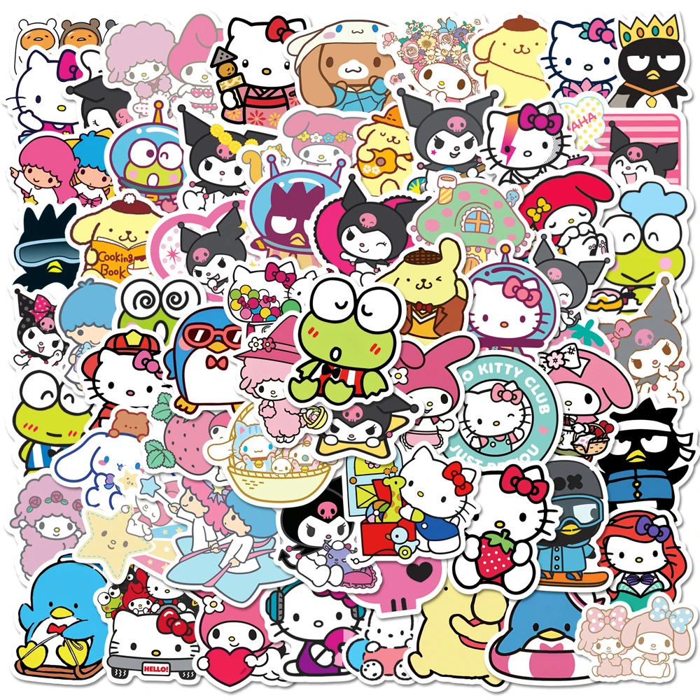 10/30/50/100pcs Kawaii Kuromi Melody Hello Kitty Stickers Cute Cartoon Decals Laptop Diary Scrapbooking Decoration Sticker Toys