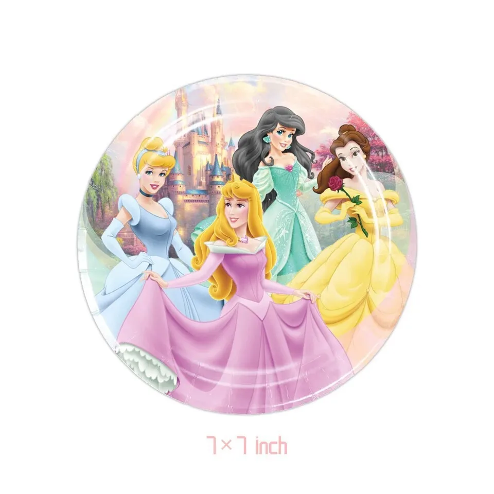 Cute Princess Birthday Party set dinnerware Banner Cake Disposable Topper Hanging Flag Cinderella Balloons Birthday Decoration