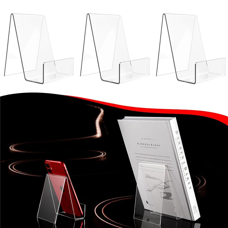 4pcs Clear Acrylic Book Display Stand Photo Frame Brochure Artwork Phone Holder Organizer Desktop Storage Rack