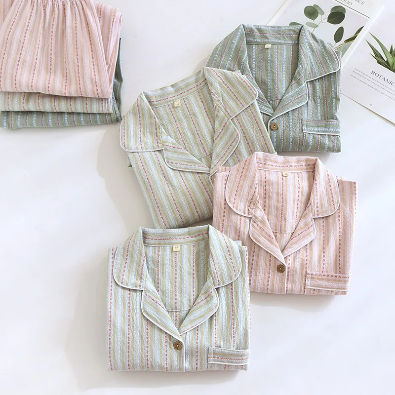 Новинка 2025 года, пижамный комплект для пар, 100% хлопок, полосатая одежда с длинными рукавами, весна-лето, домашняя одежда из двух предметов