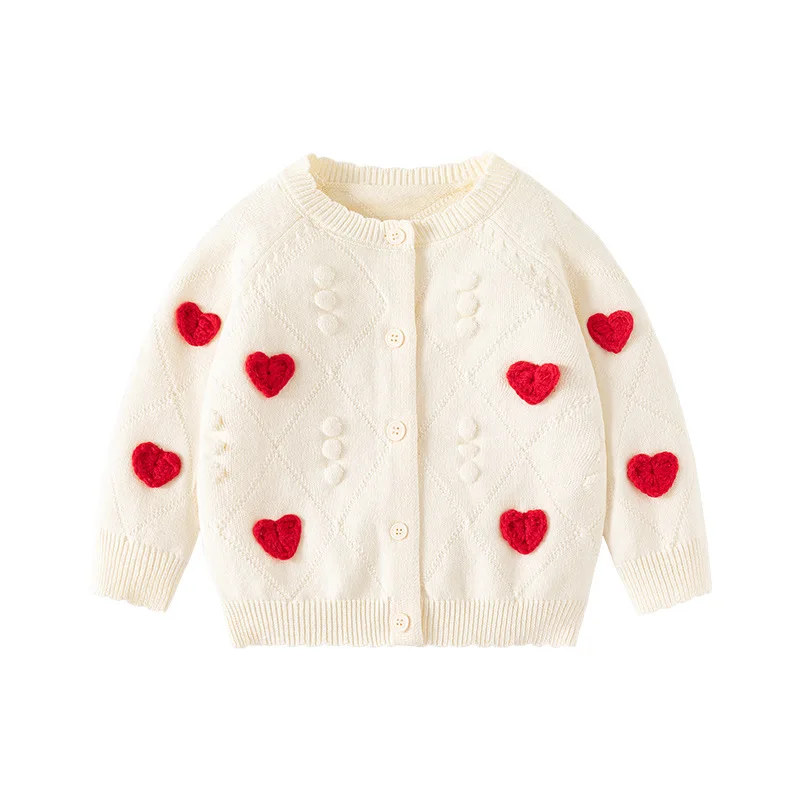 Autumn Toddler Girls Sweaters Cotton Knitted Love Embroidery Solid Long Sleeve Versatile Baby Girls Coat Kids Girls Knitwears