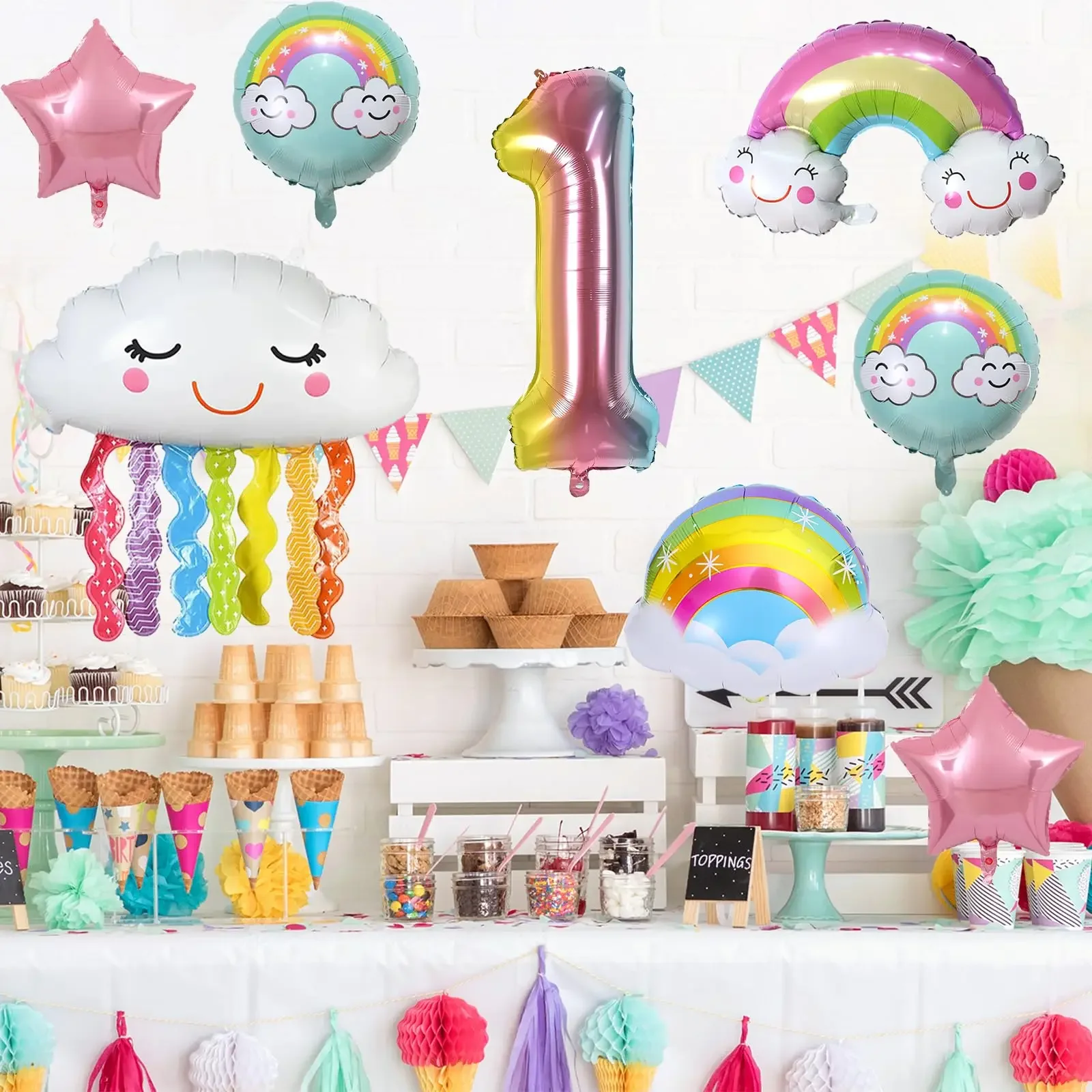 8szt Rainbow Smile Cloud Balloon 32-calowe balony foliowe z gradientowymi liczbami dla dzieci w wieku 1-9 lat Dekoracje urodzinowe dla dzieci Rocznica dziecka — zdjęcie 7