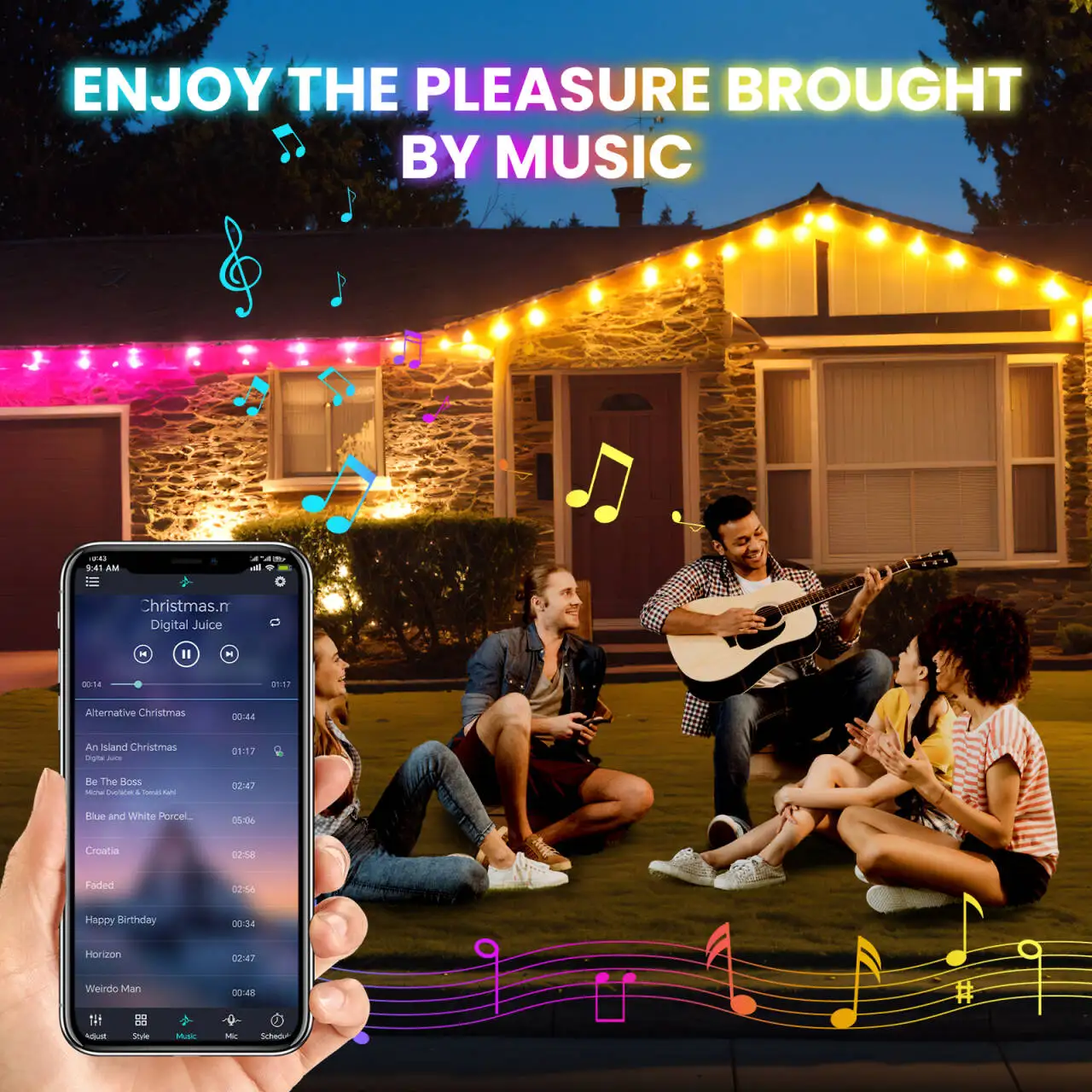 90/30M RGB Eaves LED Lights Permanent Outdoor Lights String APP Bluetooth Light Strip Scene Modes Full House Party Wedding Light