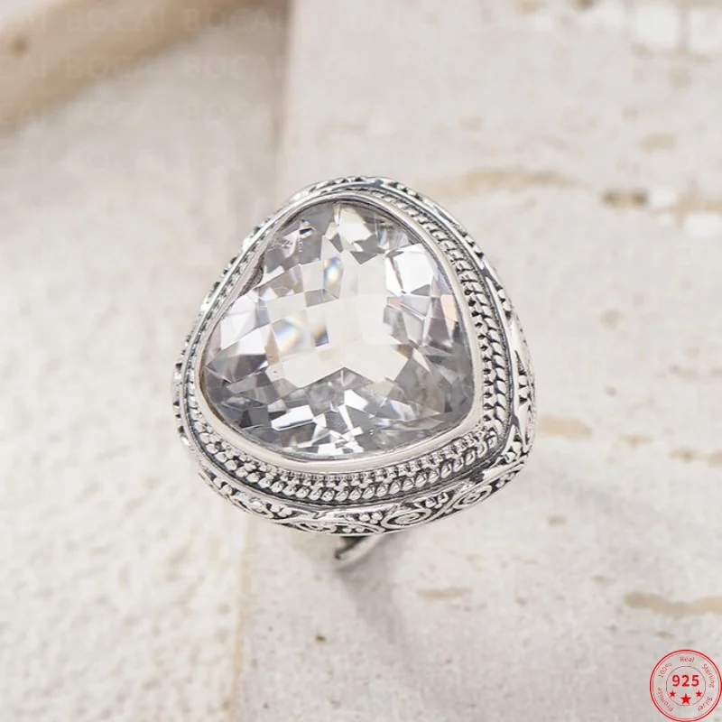S925 Sterling Silver Charms Rings for Women Men Fashion Palace Style Pattern Tangent Plane Heart Rose Crystal Jewelry Wholesale