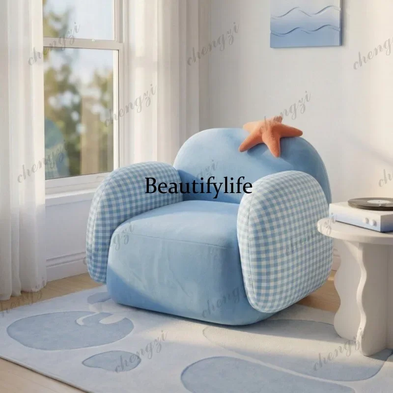H132 D183 single sofa leisure chair bedroom dopamine blue checkerboard pattern living room sofa