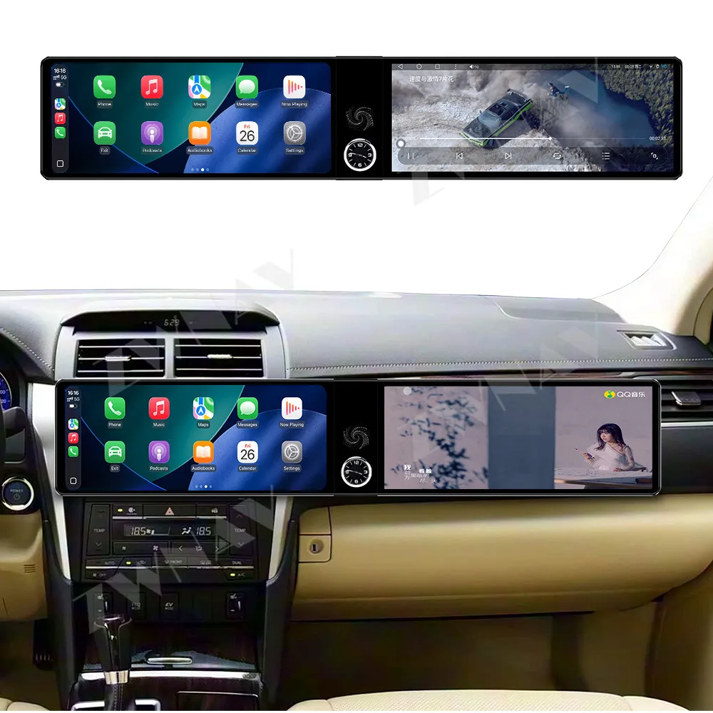 Immersive DSP Multimedia Retrofit Dual 12.3 Inch HD Touch Screen Android 13 CarPlay GPS Car Media For Toyota Camry 2015-2017