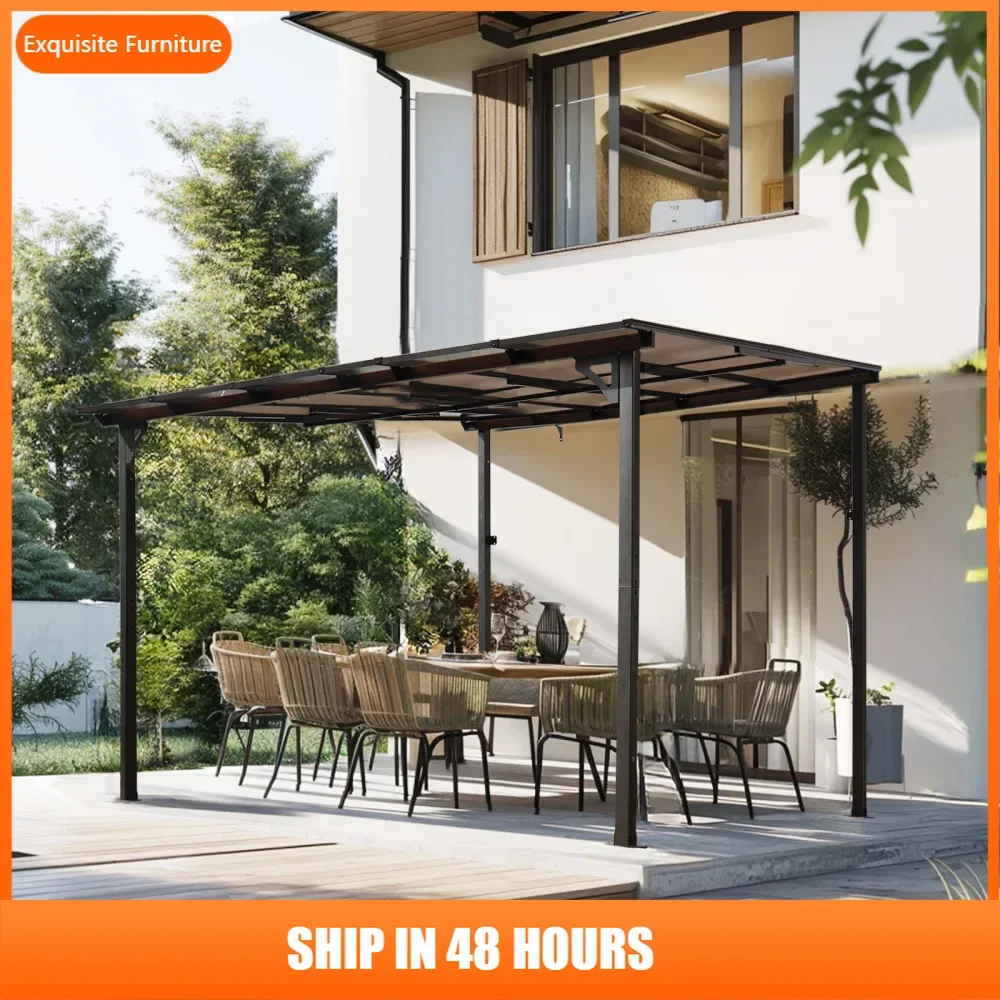 

10' x 10' Outdoor Pergola Gazebo,Wall-Mounted Lean to Metal Awning Gazebo with Roof,Large Heavy Duty for Patio,Decks,Backyard