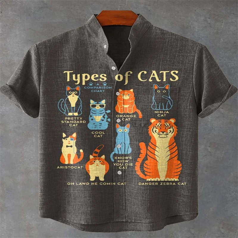 

2025 men's new cool cat printed short sleeved shirt, fashionable casual shirt, polyester fiber fabric short sleeved top