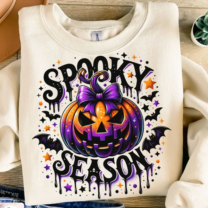 Halloween Spooky Season Pumpkin Heat Transfer Patch Sticke Iron-On Decals for T-shirts Sweatshirts Bags Clothing Fabric Decor