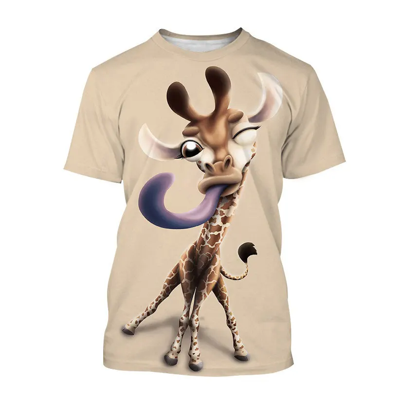 Fashion Funny Cartoon Animal Giraffe graphic t shirts For Men Summer Trend Casual Cute Harajuku Printed Round Neck Short Sleeve