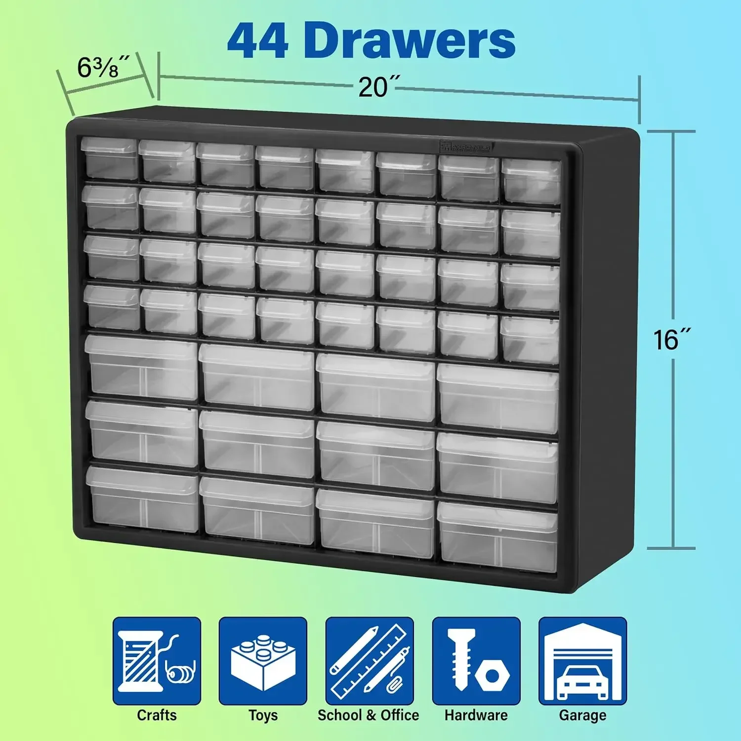 10144, 44 Drawer Plastic Parts Storage Hardware and Craft Cabinet, 20-Inch W x 6-Inch D x 16-Inch H, Yellow