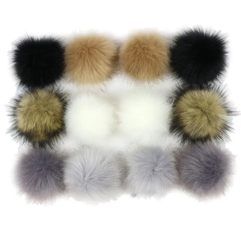 Pack of 12 Large Faux Raccoon Fur Pompoms Fluffy Pom Pom Ball for Knitting Crafts Accessories Hats DIY with Press Snaps