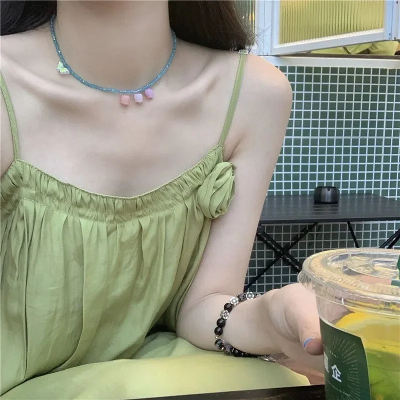 

Women Elegant Strap 3D Flower Dress Summer Sleeveless Loose Dress Korean French Backless Bohemian Party Maxi Dresses Платье 원피스