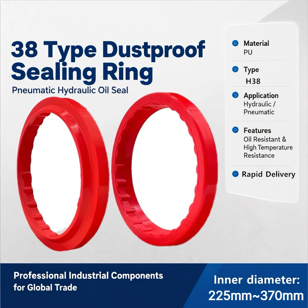 38 Type Dustproof Sealing Ring 225~370mm Red PU Excavator Loader Bulldozer, Etc Hydraulic Hydraulic Cylinder Piston Rod Oil Seal