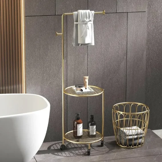 

*Luxury Modern Bathroom Shelf Floor-Standing Vanity Wrought Iron Towel Rack Gold-Plated Waterproof Durable No-Drill Installation