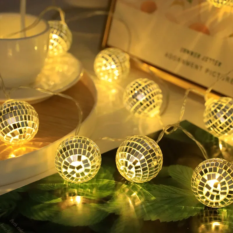 70er Jahre Musik Disco Thema Fee Lichterkette 1,5 m 10LED Spiegel Disco Ball Schlafzimmer Garten Hängeleuchten für Geburtstag Party Dekor – Detail 3
