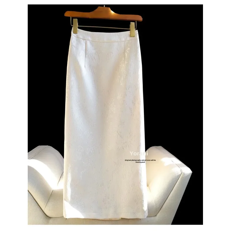 2025 New Vintage Jacquard Skirt For Women Spring Season Bodycon Side Slit Disc Buttoned Casual Chic Female Fashion Skirt Women