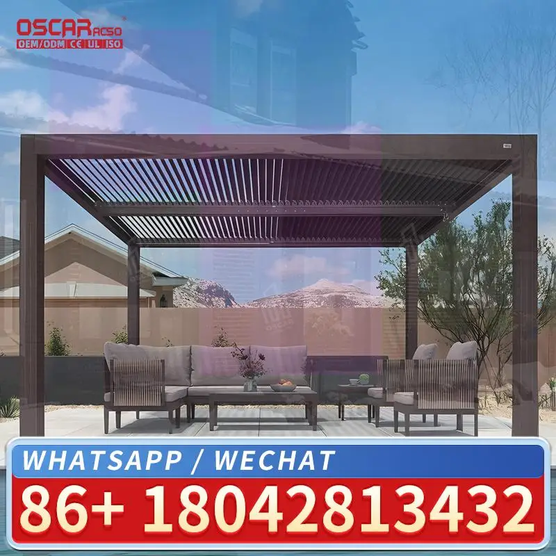 Waterproof Louvered Outdoor Aluminum Pergola with Motorized Bioclimatic Function for Garden Backyard Patio pergola