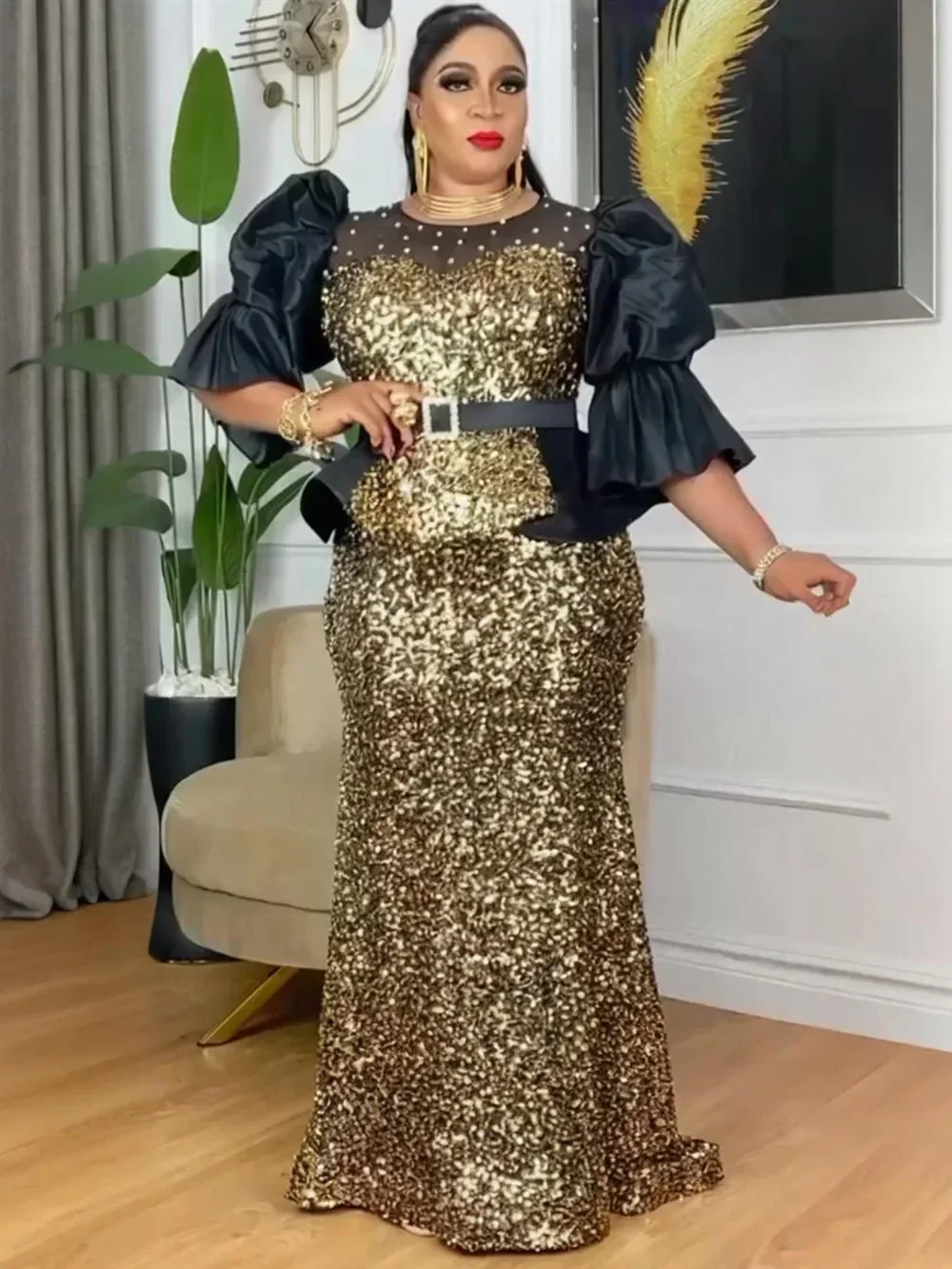 Robes africaines élégantes pour femmes, robe de soirée de luxe à paillettes, grande taille, robe de soirée de mariage turque, vêtements pour dames, nouvelle collection 2025