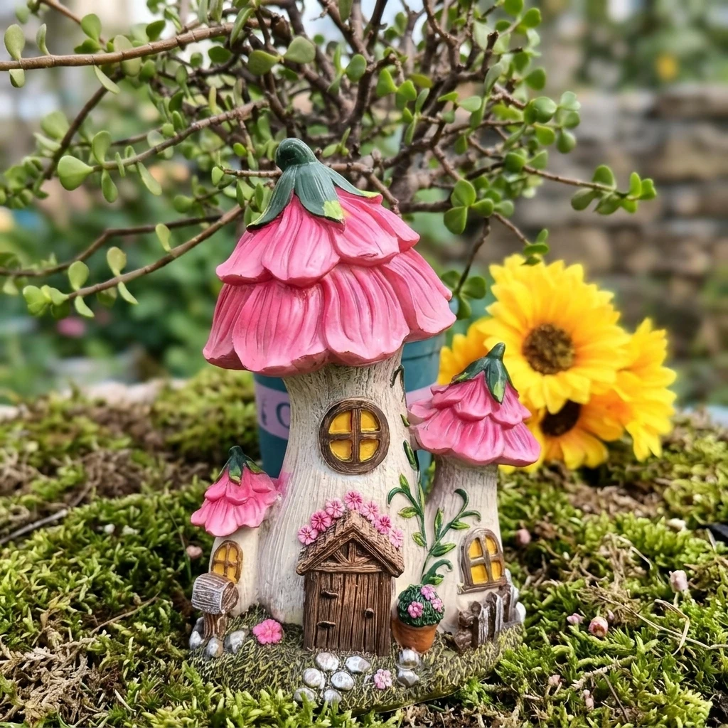 Resin Mushroom House Ornament Fairy Tale Forest Micro-Landscape Outdoor Garden Courtyard Decoration