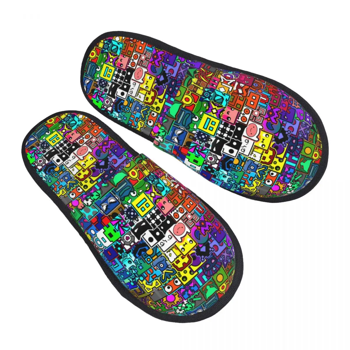 

Custom Geometry Cube Dashes House Slippers Women Soft Memory Foam Slip On Hotel Slipper Shoes
