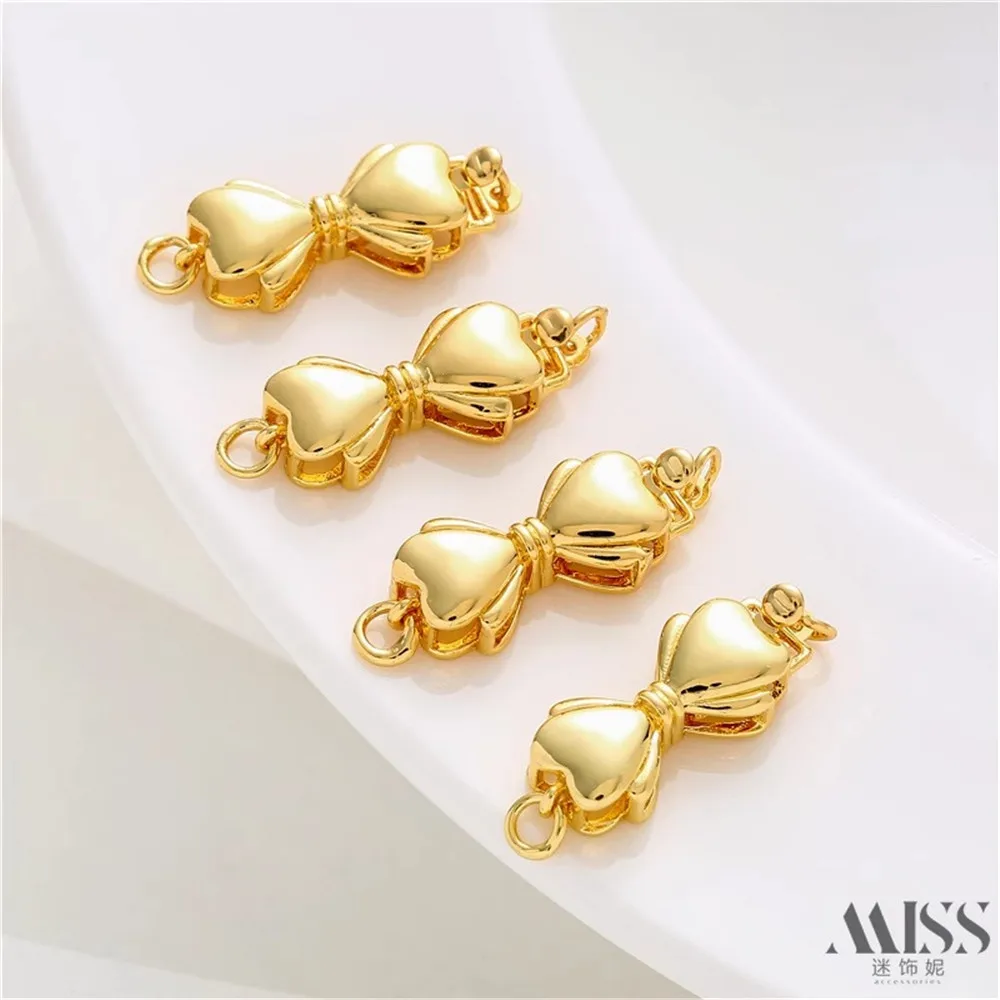 14K Gold Bag Color Retention 18K Bow Single Row Insert Buckle DIY Hand Connection Buckle Bracelet Necklace Pearl Button Head