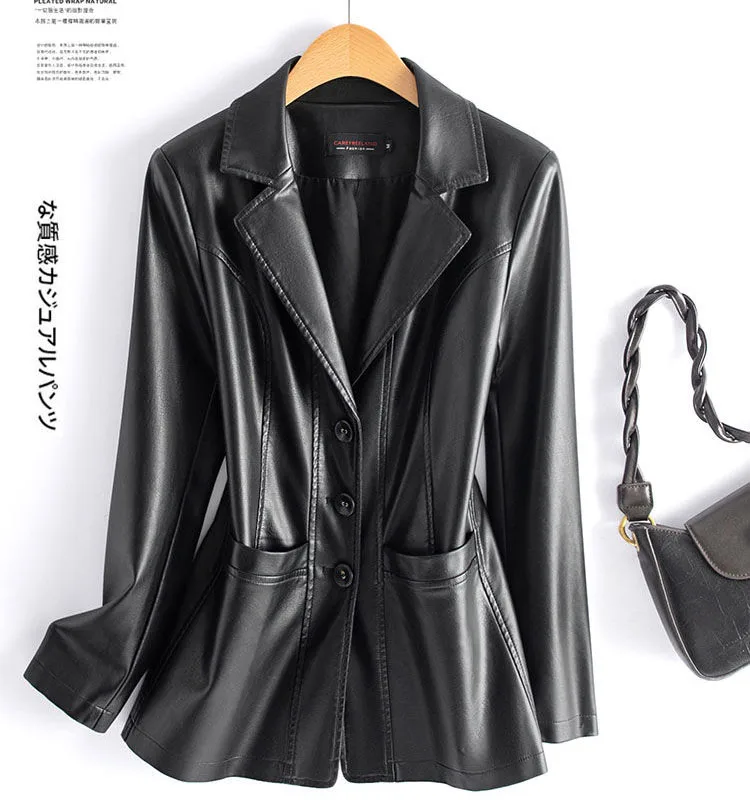 Moda giacche di pelle di pecora donna casual corto cappotti in vera pelle 2025 nuova manica lunga con bottoni ricoperti giacche in vita elastica femminile