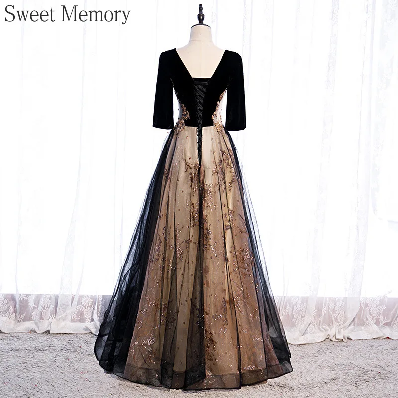 N138 Customized Half Sleeves Elegant Women Christmas Party Dress Sweet Memory Birthday Floor Length Mesh Tulle Formal Dresses