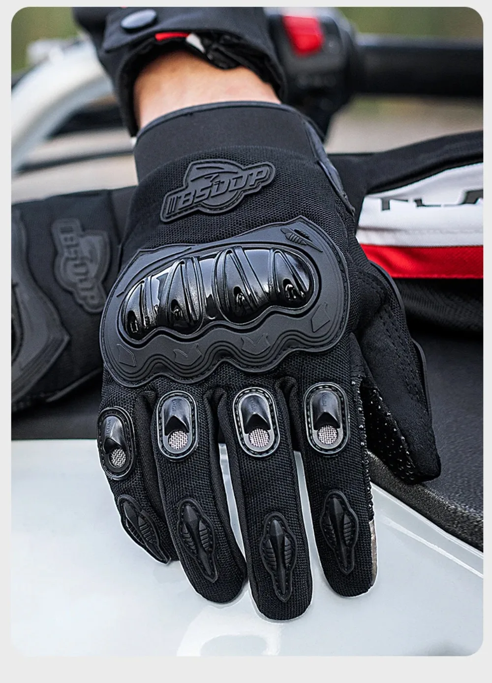 Moto Motorrad Schützen Racing Handschuh Radfahren Reiten Männer Anti-drop Vier-saison Atmungsaktive Voll Finger Ritter Touchscreen Handschuhe – Detail 11
