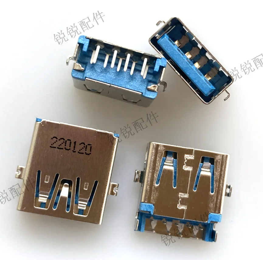 For notebook computer USB3.0 interface AF female seat 9P sinking plate blue rubber core USB charging socket, length 14MM