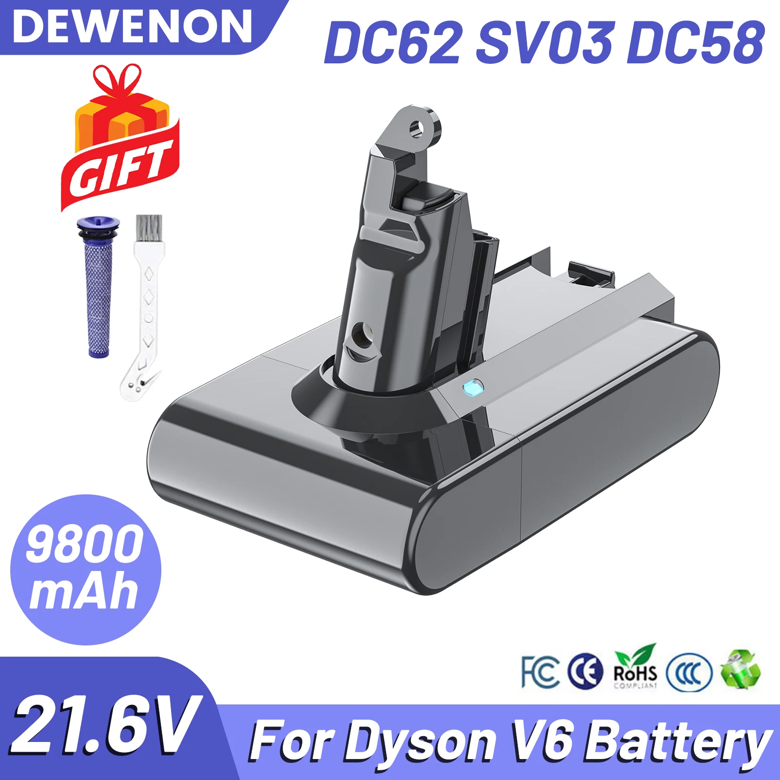21.6V 9800mAh High Capacity Battery Compatible with Dyson V6 Vacuum Cleaner DC58 Absolute Fluffy Animal pro Cordless Cleaner