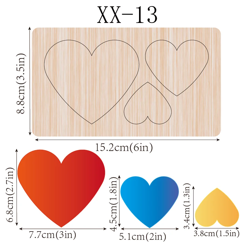 

1 piece 1.5/2/3 inches heart scrapbook wooden cutting die for Christmas, suitable for most machines