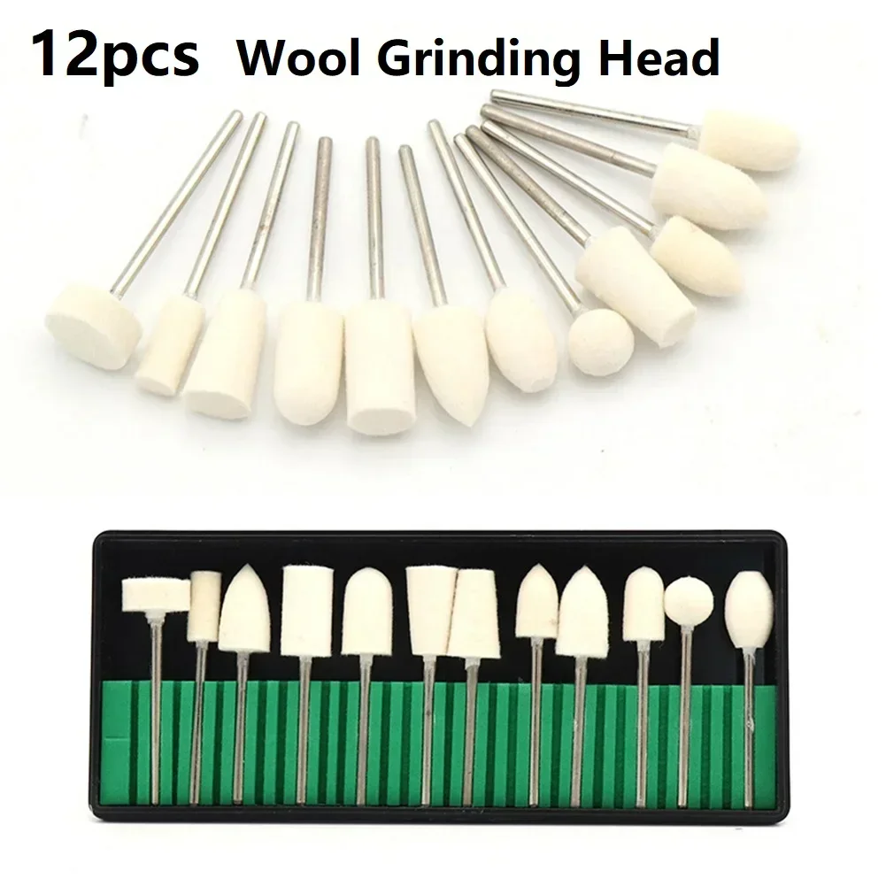 12 Stuks Wol Polijstkop W/2.35 Mm Schacht Graveur Schuurmiddelen Polijsten Buffing Wheel Slijpen Hoofd Grinder bit