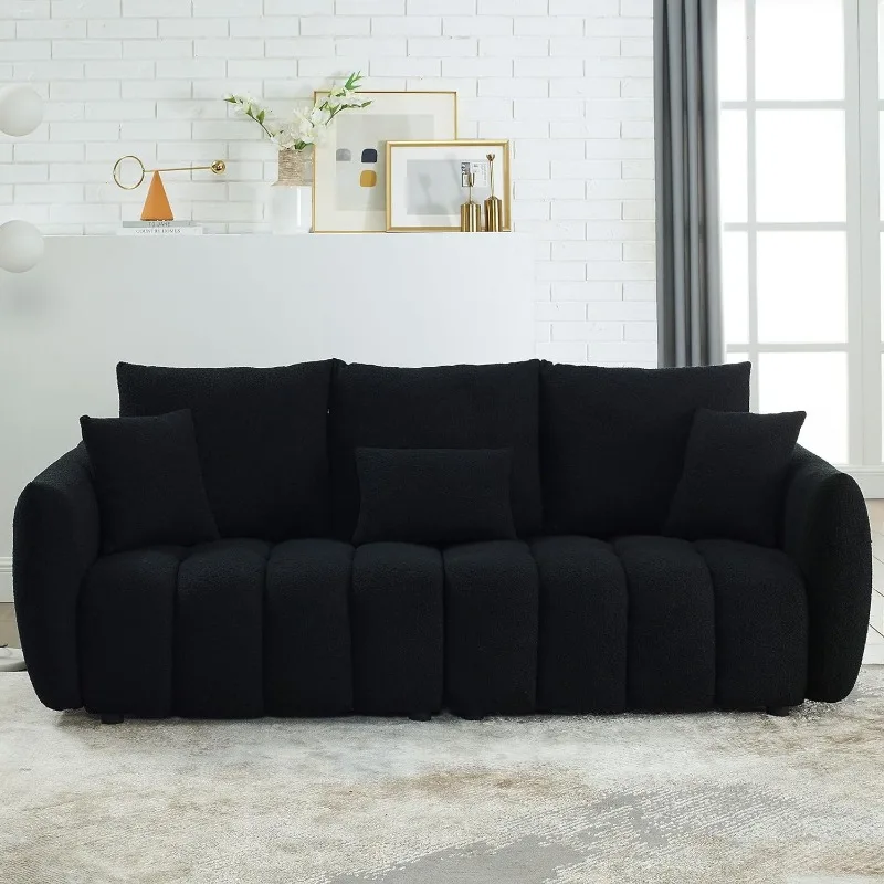 

82" Teddy Cloud Sofa Couch, Comfy Upholstered Sherpa Deep Seat Boucle Sofa, Cozy Modern 3 Seater Couch with 3 Pillows